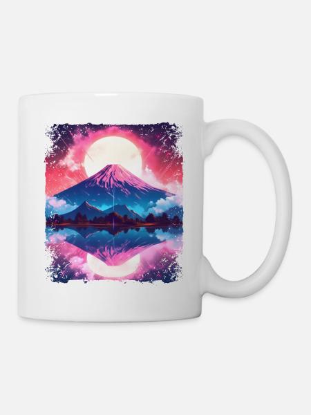 Mount Fuji Vaporwave Aesthetic Japan Sight Volcano - Mug - white