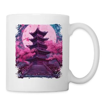 Cherry Blossom Sakura Tree in a Temple Vaporwave - Mug - white - Right