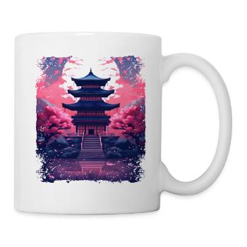 Arbre Sakura Vaporwave en fleur de cerisier dans un temple - Mug blanc - blanc - Droite