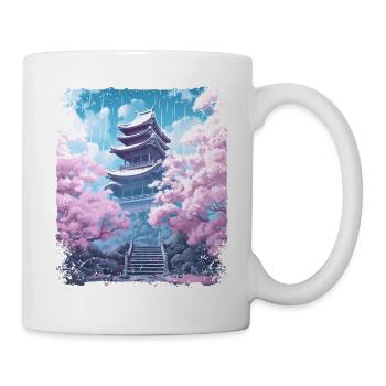 Sakura Tree in a Temple Cherry Blossom Vaporwave - Mug - white - Right