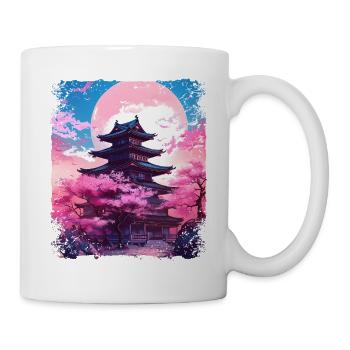 Vaporwave Cherry Blossom Sakura Tree in a Temple - Mug - white - Right
