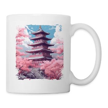 Cherry Blossom Sakura Tree in a Temple Vaporwave - Mug - white - Right