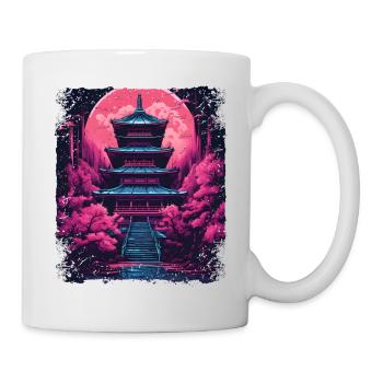 Vaporwave Cherry Blossom Sakura Tree in a Temple - Mug - white - Right
