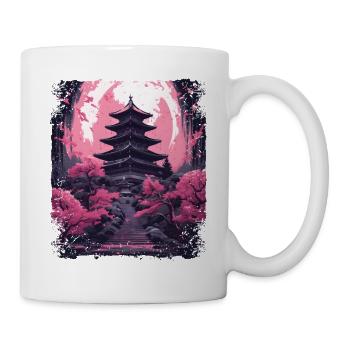 Cherry Blossom Sakura Tree in a Temple Vaporwave - Mug - white - Right