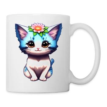 Un adorable chaton avec une corolle de fleurs - Mug blanc - blanc - Droite