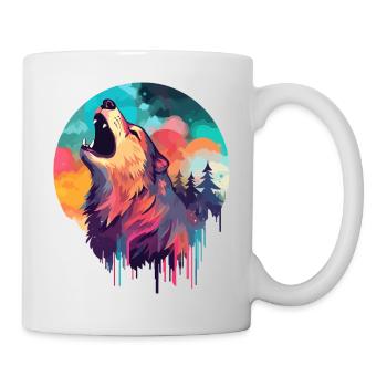 Loup sauvage hurlant sur la Lune - Mug blanc - blanc - Droite