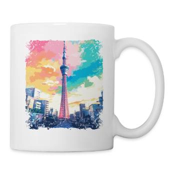Tokyo Skytree Vaporwave Ästhetische Japanische Sehenswürdigkeit - Tasse - Weiß - Rechts