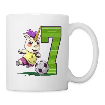 Fußball Einhorn - 7 Jahre Mädchen - 7. Geburtstag - Tasse - Weiß - Rechts