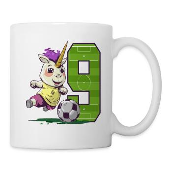 Fußball Einhorn - 9 Jahre Mädchen - 9. Geburtstag - Tasse - Weiß - Rechts