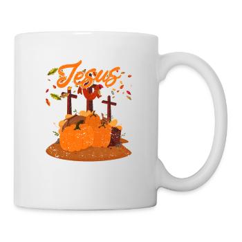 Fall für Jesus Er verlässt nie lustige Herbst - Tasse - Weiß - Rechts