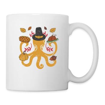 Pilger Oktopus Kürbis Lustige Thanksgiving Herbst - Tasse - Weiß - Rechts