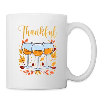 Thankful for Wine Funny Thanksgiving Dinner Fall - Mug - white - Right