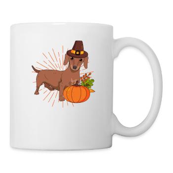 Pilgrim Dackel Kürbis Blätter Thanksgiving - Tasse - Weiß - Rechts