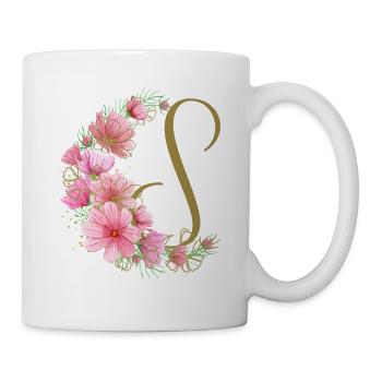 Blumenranke mit Buchstabe S - Tasse - Weiß - Rechts