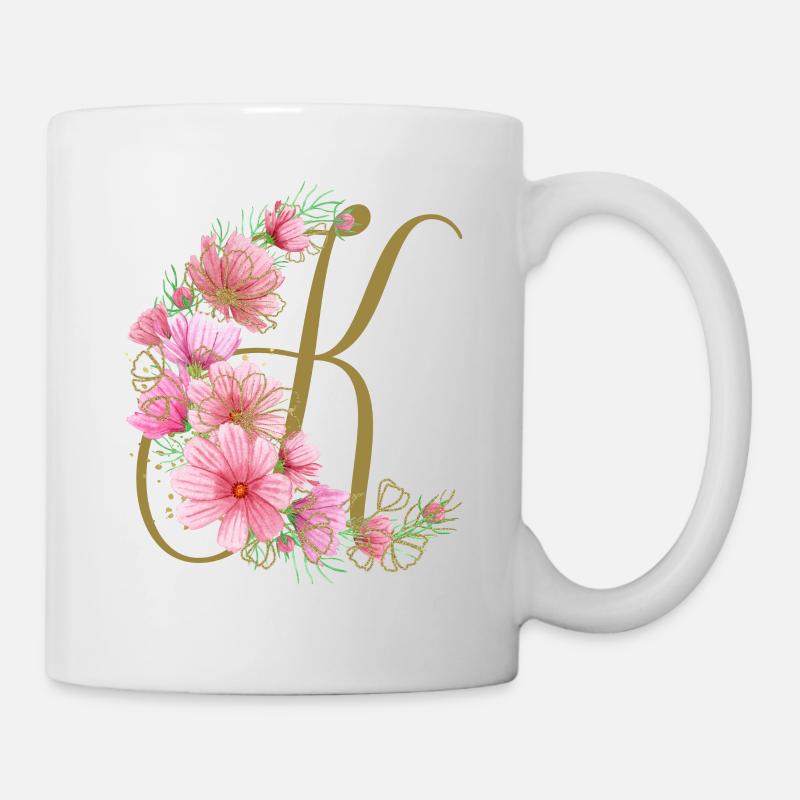 Blumenranke mit Buchstabe K - Tasse - Weiß