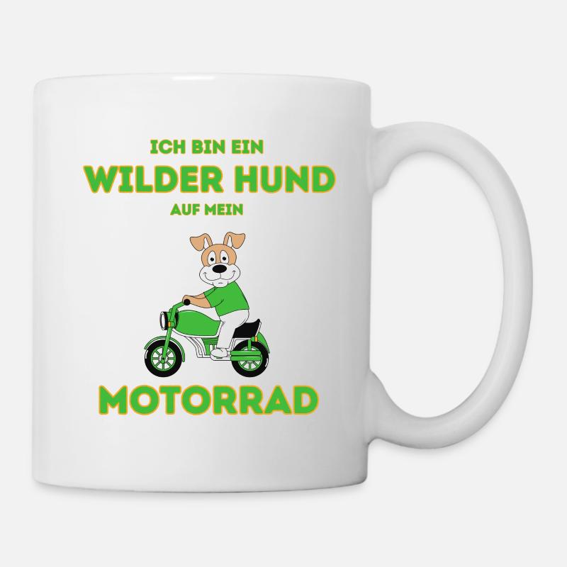 Wilder Hund auf Motorrad - Tasse - Weiß