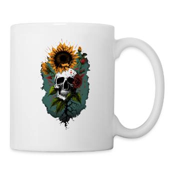 Totenkopf Sonnenblume Blumen Dekorieren Cool Rad Tech Wortspiel - Tasse - Weiß - Rechts