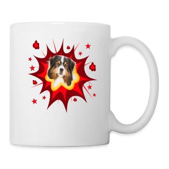 Comic Dog Design - Pow - Australian Shepherd - Mug - white - Right