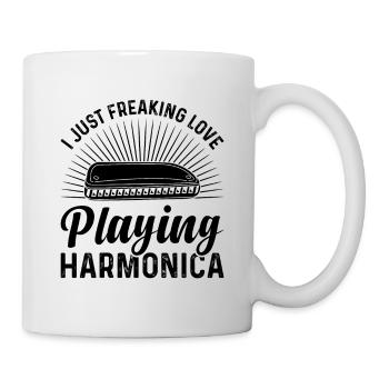 I Just Freaking Love Playing Harmonica Music Lover - Tasse - Weiß - Rechts