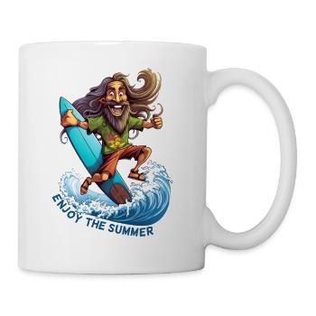 Cooler Hippie mit Surfbrett - Surfer Geschenk - Tasse - Weiß - Rechts