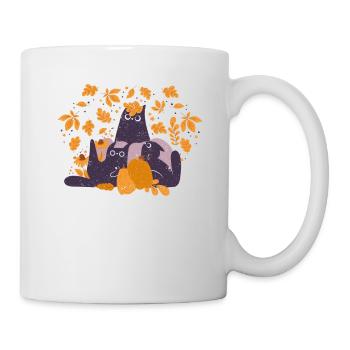 Katze Blatt Herbst Hallo Herbstblätter Lustige - Tasse - Weiß - Rechts