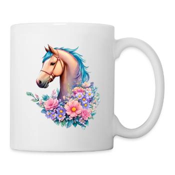 Schöne Blumen Pferde Kunstwerk Pony in Pastell - Tasse - Weiß - Rechts