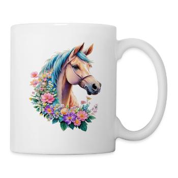 Aquarell Pony Pferd Liebe und Glück mit Blumen - Tasse - Weiß - Rechts