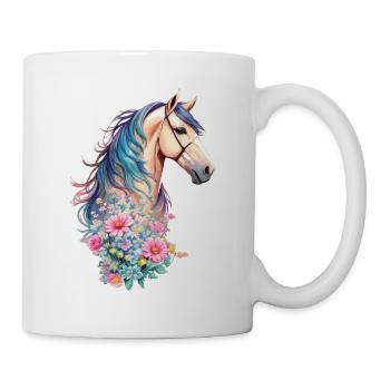Beautiful horses breed horse with pastel flowers - Mug - white - Right