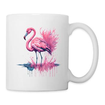 Lebendiges Aquarell Flamingo im Wasser stehend - Tasse - Weiß - Rechts