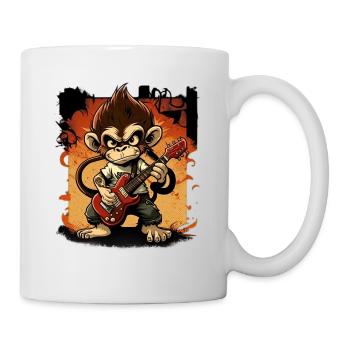Affe Schimpanse spielt Acousitc Rock Gitarre - Tasse - Weiß - Rechts