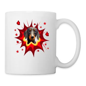 Comic Hund Design - Pow - Dachshund - Dackel - Tasse - Weiß - Rechts