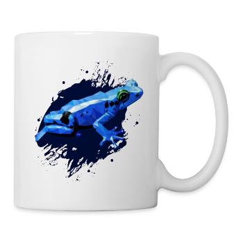 Pfeilgiftfrosch, Zeichnung Polygon, blauer Frosch - Tasse - Weiß - Rechts