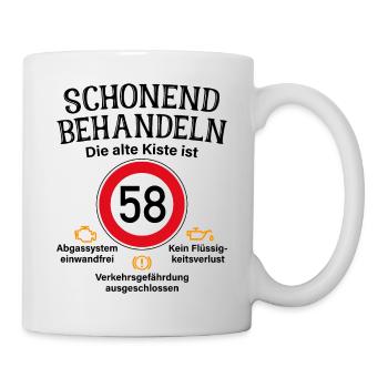 58. Geburtstag Schonend Behandeln 58 Alte Kiste 58 - Tasse - Weiß - Rechts