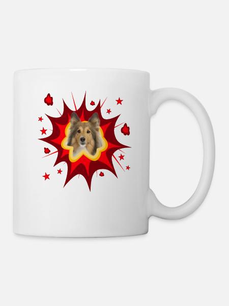 Comic Hund Design - Pow - Shetland Sheepdog - Tasse - Weiß