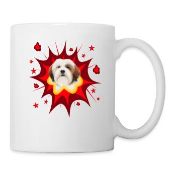 Comic Hund Design - Pow - Lhasa Apso - Tasse - Weiß - Rechts