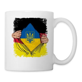 Ukrainisches Tryzub-Symbol auf deutscher Flagge - Ukraine - Tasse - Weiß - Rechts