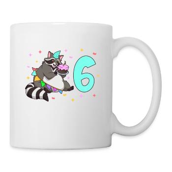 Mit Waschbär - Kinder Geburtstag 6 Jahre - Tasse - Weiß - Rechts