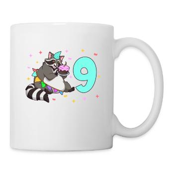 Mit Waschbär - Kinder Geburtstag 9 Jahre - Tasse - Weiß - Rechts