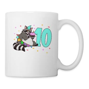 Mit Waschbär - Kinder Geburtstag 10 Jahre - Tasse - Weiß - Rechts