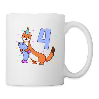 Mit Wiesel - Kinder Geburtstag 4 Jahre - Tasse - Weiß - Rechts