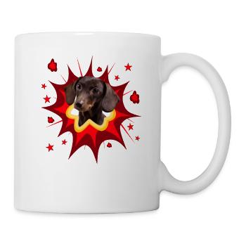 Comic Hund Design - Pow - Dackel - Tasse - Weiß - Rechts