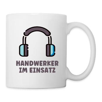 Handwerker im Einsatz Handwerk Beruf Ohrschützer - Tasse - Weiß - Rechts