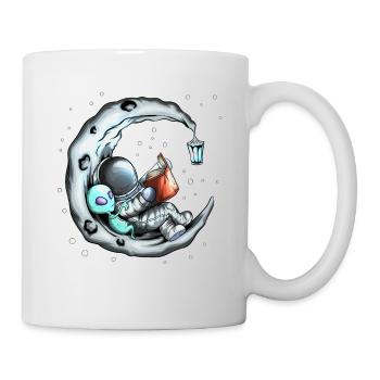 Alien Astronaut Lesen Buch auf dem Mond Leseratte - Tasse - Weiß - Rechts
