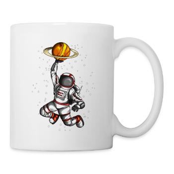 Astronaut holds planet universe space travel - Mug - white - Right