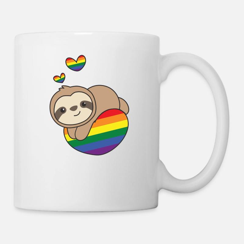 Rainbow Flag Pride LGBTQ Mignon Paresseux Amour - Mug blanc - blanc