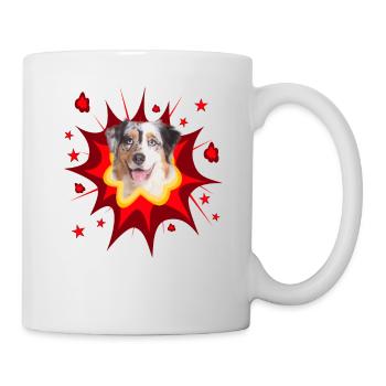 Comic Dog Design - Pow - Australian Shepherd - Mug - white - Right