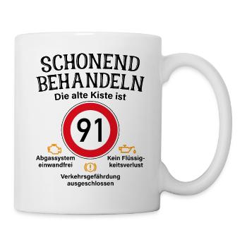 91. Geburtstag Schonend Behandeln 91 Alte Kiste 91 - Tasse - Weiß - Rechts