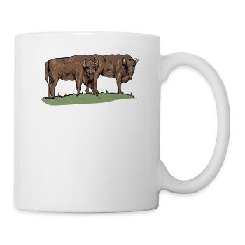 Bison I Bison Wild Cattle Motif with Buffalo and Calf - Mug - white - Right