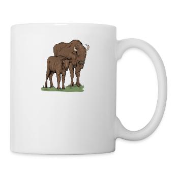 Bison I Bison Wild Cattle Motif with Buffalo and Calf - Mug - white - Right