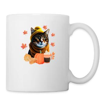 Niedliche Katze Kürbis Gewürz Lustig Herbst Liebe - Tasse - Weiß - Rechts